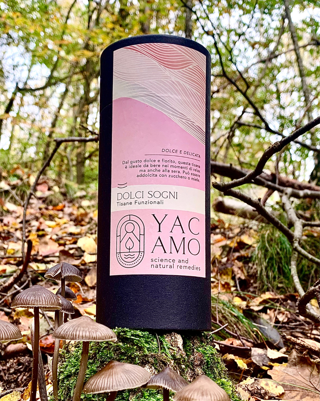 Tisana Dolci Sogni Yacamo Confezione 100 gr Sfondo bosco 